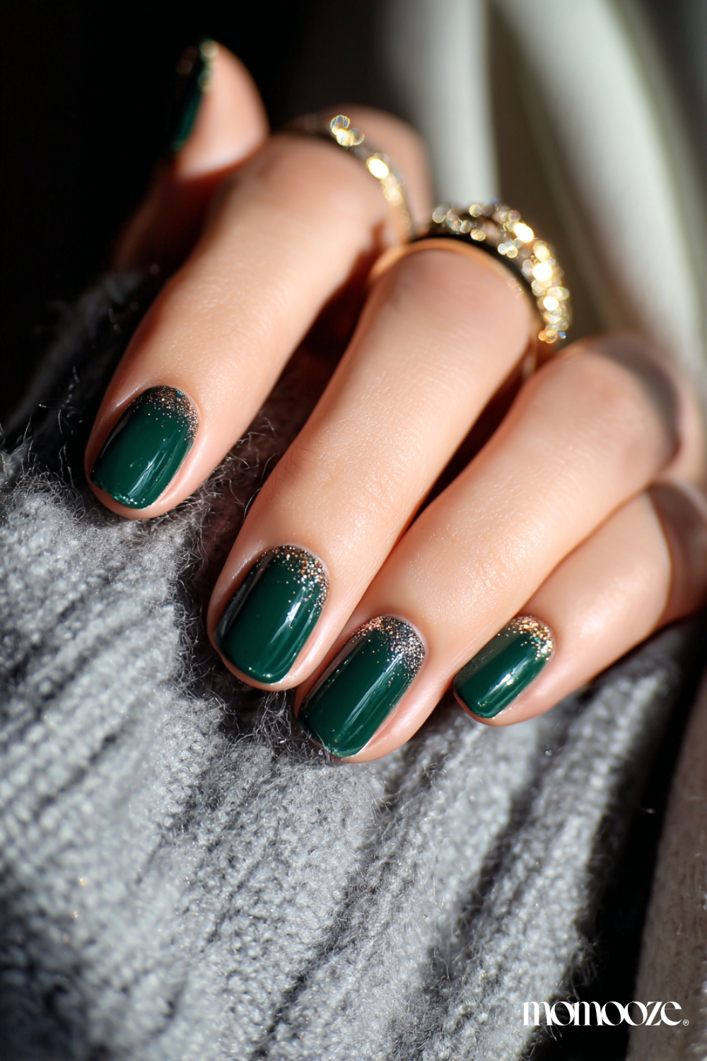 Glossy Polish Dense Glitter Deep Green Gold Glitter Gradient Short Square Glossy Polish Dense Glitter Deep Green Gold Glitter Gradient Short Square — Winter Green Nails