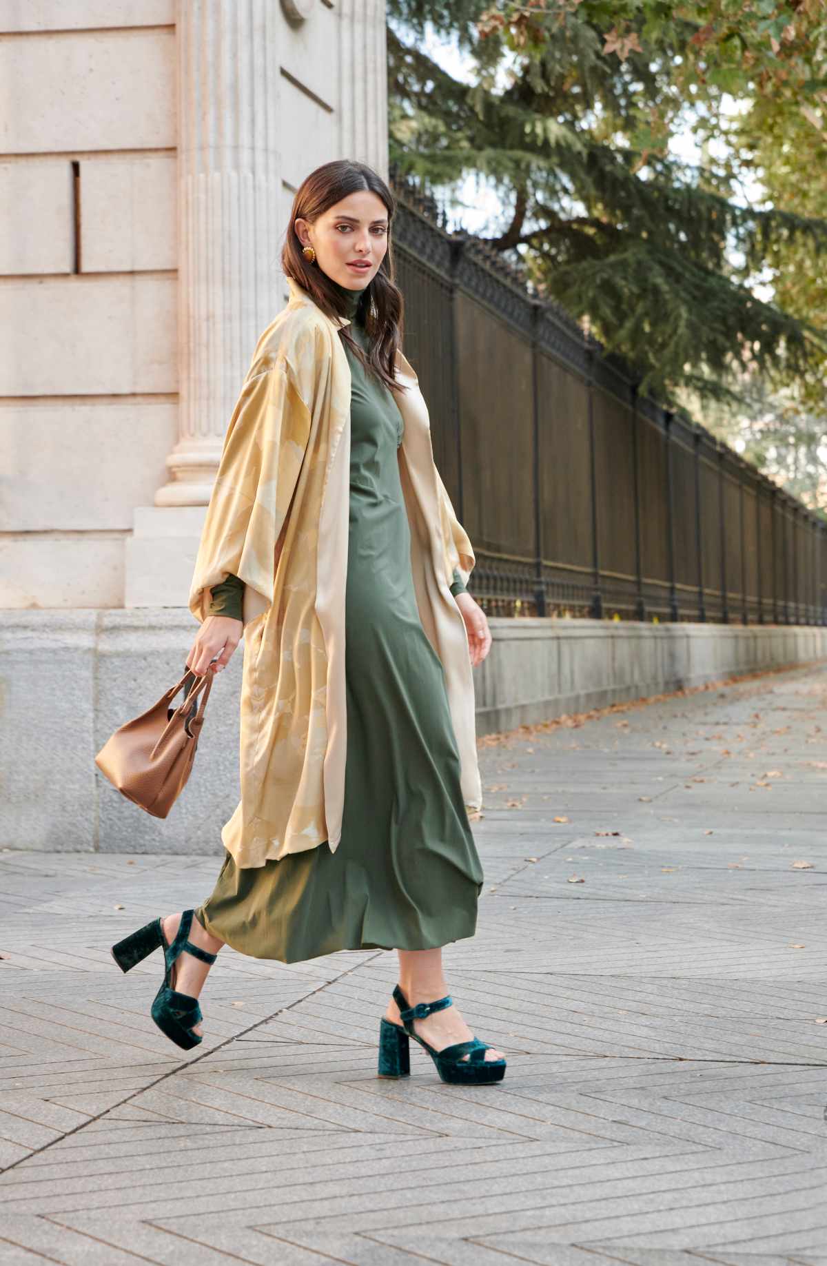 Lace Dress with Oversized Textured Coat — Winter Dress Outfits