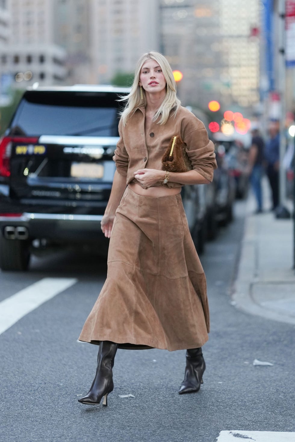 Suede Skirt Set: Effortless NYC Street Style Sophistication — NYC Winter Outfits