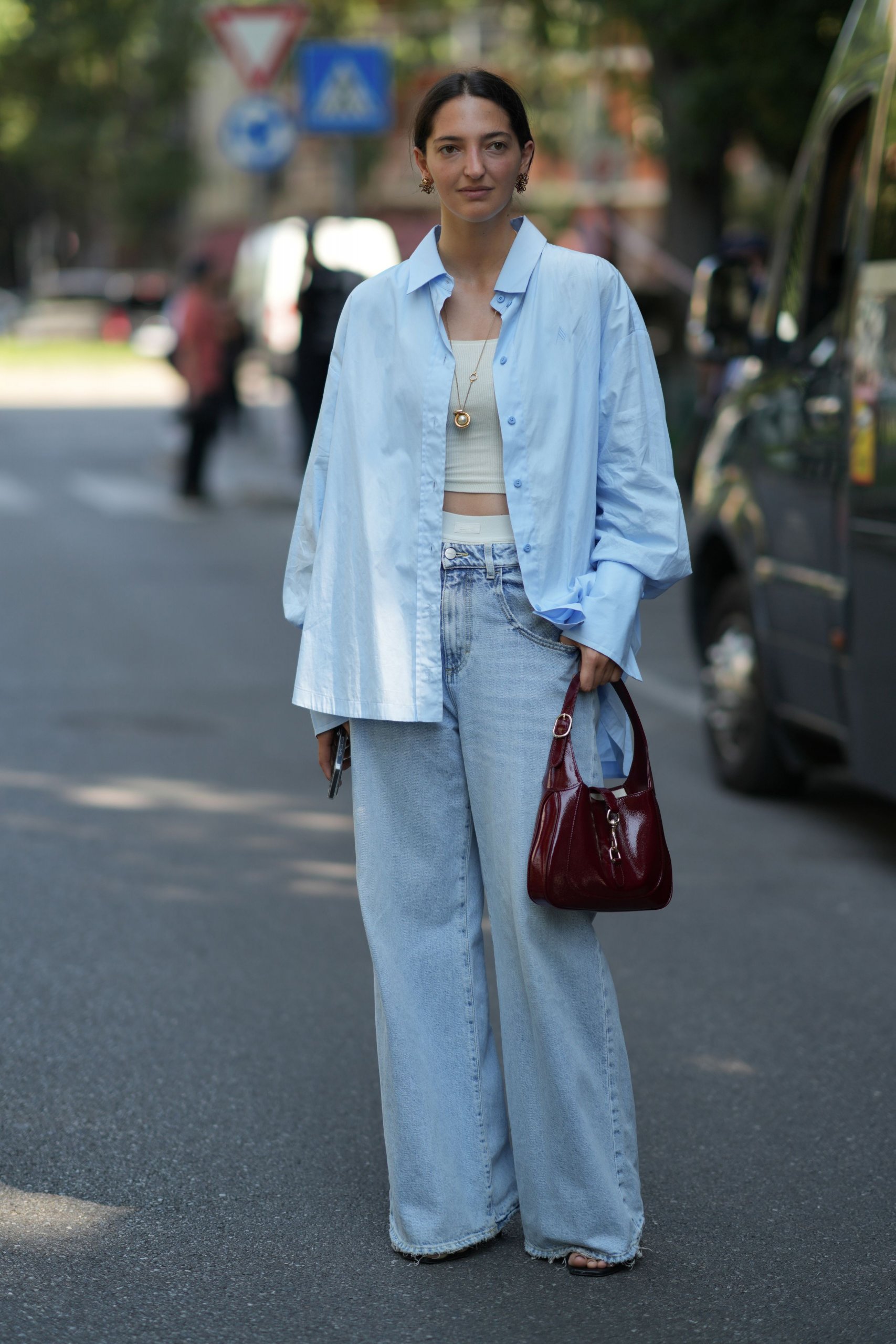 Oversized Light Blue Shirt with Wide Leg Jeans Oversized Light Blue Shirt with Wide Leg Jeans — Winter Outfits with Wide Leg Jeans