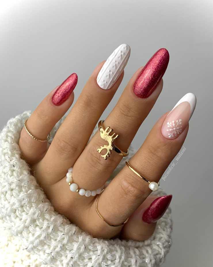 Festive French Tip with Sweater Accent Festive French Tip with Sweater Accent — Sweater Nails
