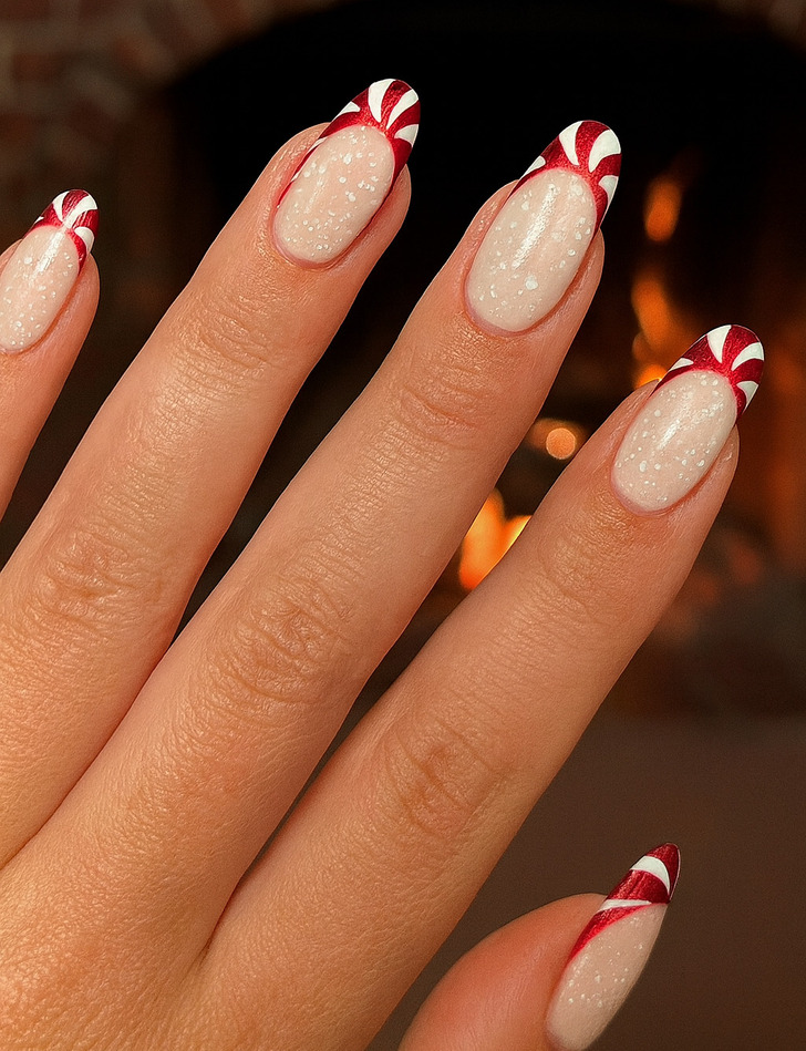 Candy Cane French Tip Nails — Cute Winter Nails