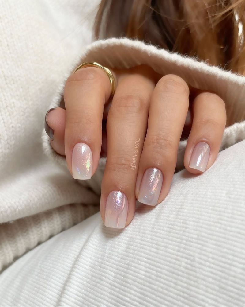 Pale Pink Squovals with Iridescent Shimmer Pale Pink Squovals with Iridescent Shimmer — Winter Squoval Nails