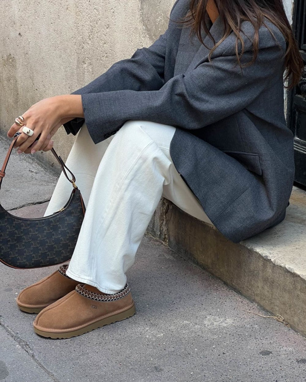 Elevated Comfort: Ugg Slippers Paired with an Oversized Blazer Elevated Comfort: Ugg Slippers Paired with an Oversized Blazer — Ugg Slippers Outfits