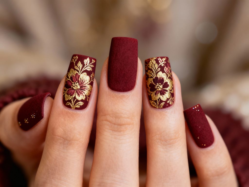 Matte Red Gold Foil Almond — Everyday Winter Nails