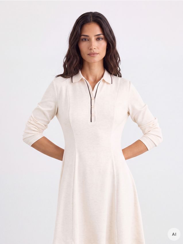 Cream Collared Sweater Dress with Fit and Flare Silhouette Cream Collared Sweater Dress with Fit and Flare Silhouette — Sweater Dress Outfits