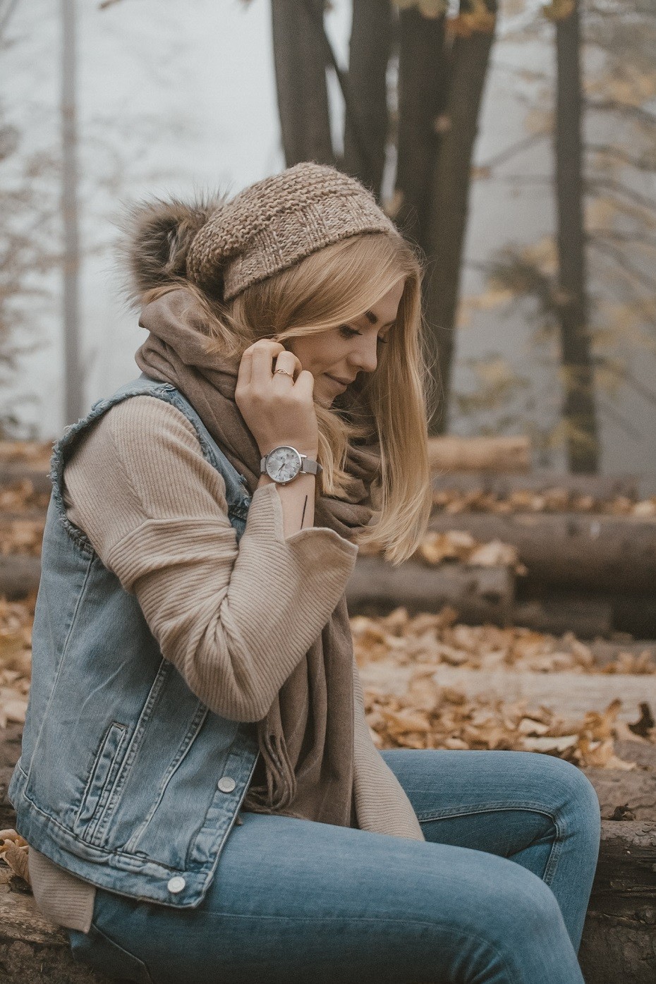 Cozy Knit Layers with Denim Vest and Scarf Cozy Knit Layers with Denim Vest and Scarf — Cold Weather Outfits