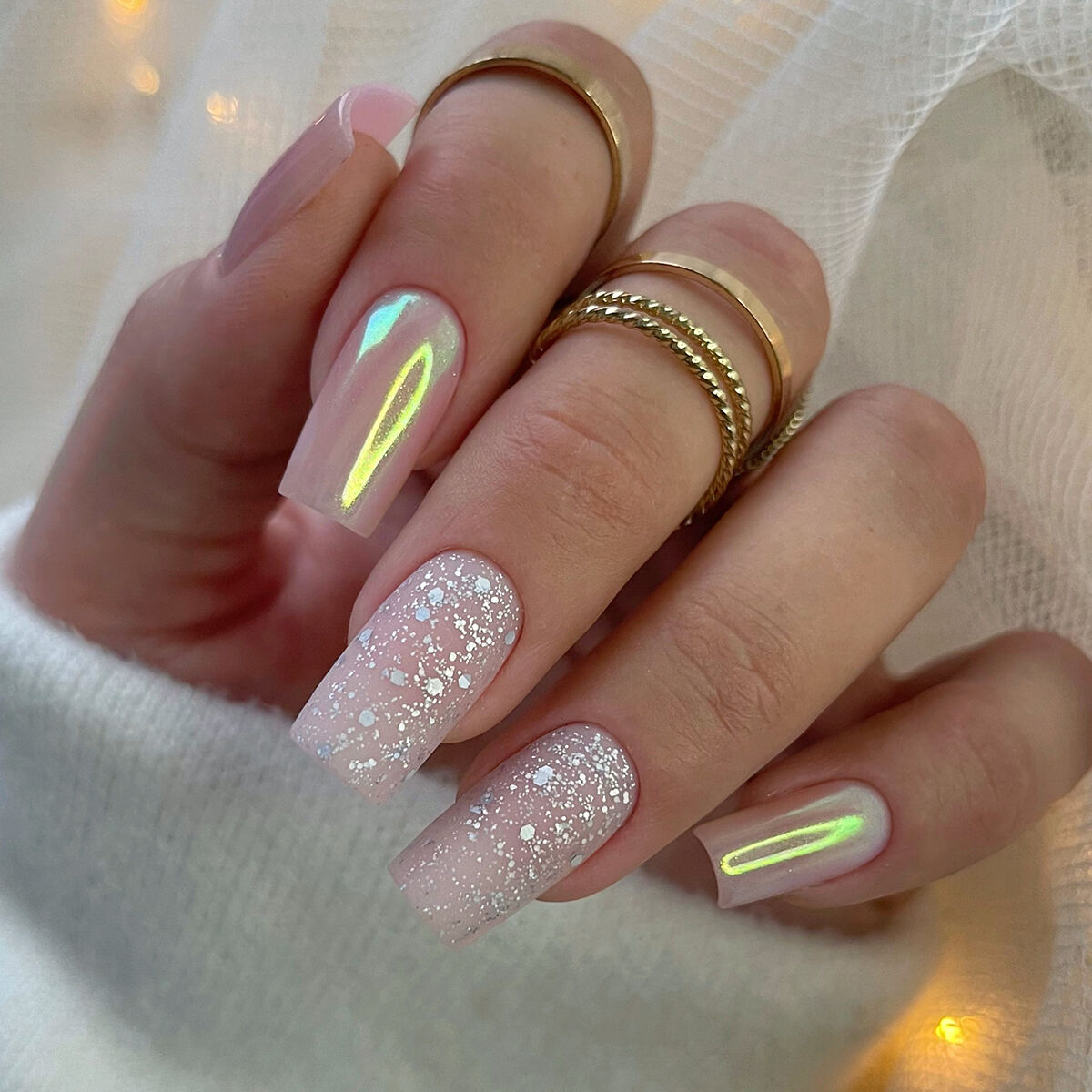 Matte Chrome Glitter Visual Idea — Winter Acrylic Nails