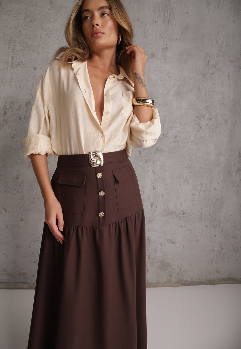 Button-Front Black Leather Midi Skirt with High Slit — Winter Skirt Outfits
