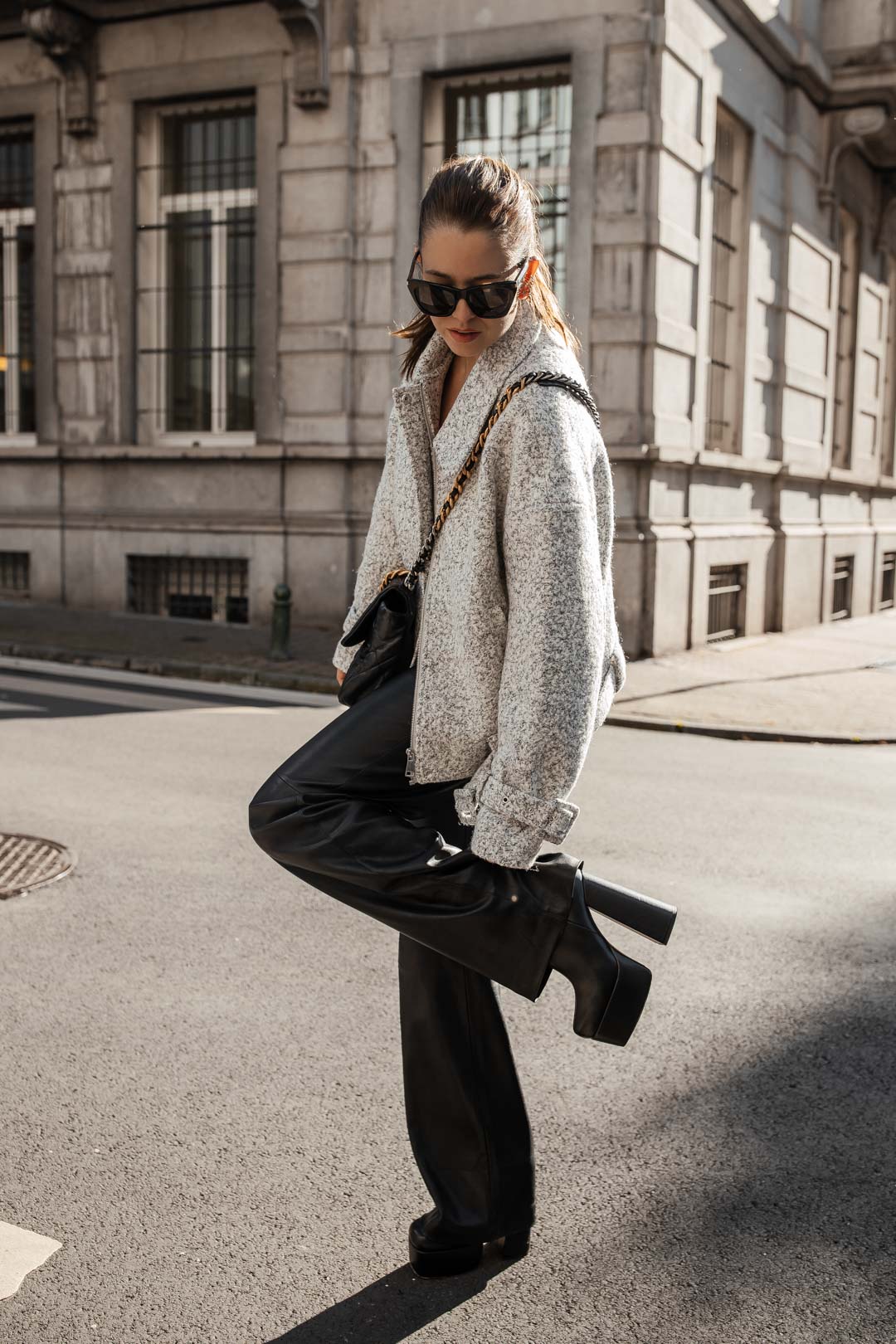 Chic Faux Leather Pants with a Textured Jacket for Winter Brunch Chic Faux Leather Pants with a Textured Jacket for Winter Brunch — Winter Brunch Outfits