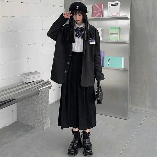 Classic School Uniform with Blazer and Pleated Skirt — Winter School Outfits