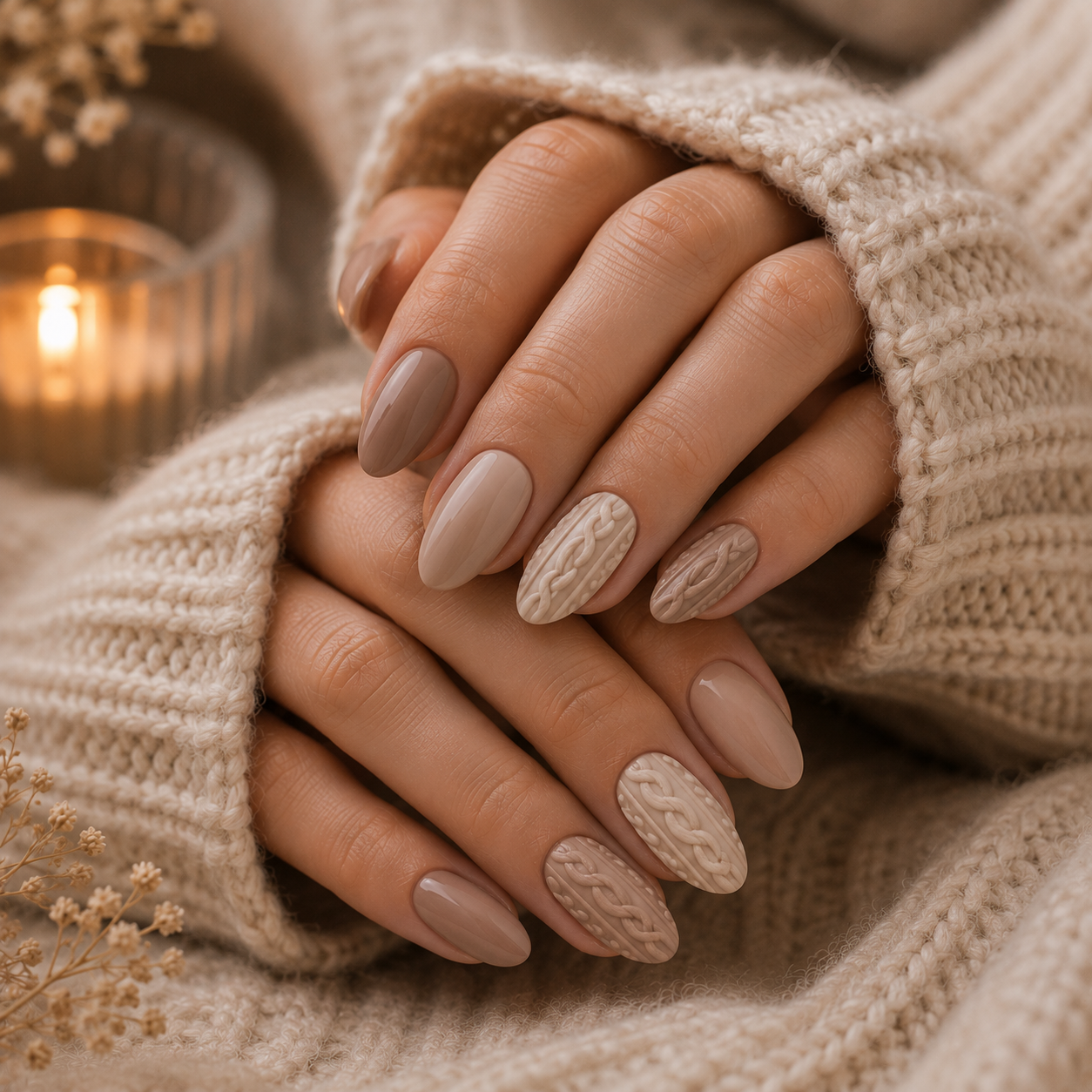 Beige Taupe Cable Knit Mattes — Winter Nails