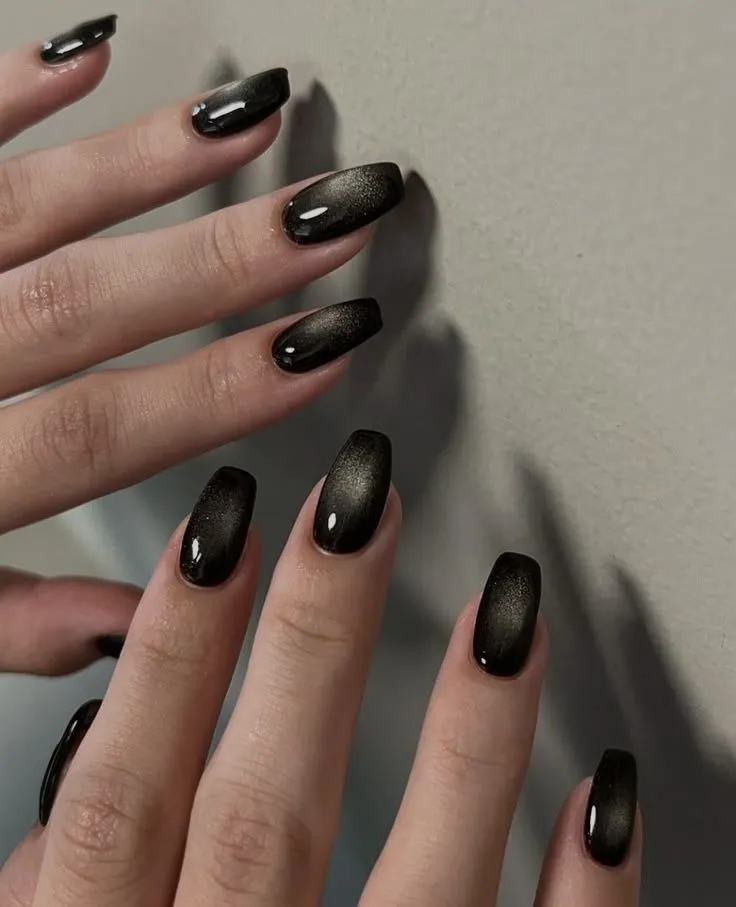 Dark Grey Subtle Brown Cat Eye Coffin — Winter Cat Eye Nails