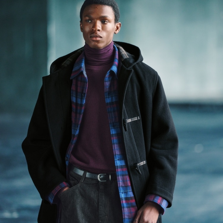 Classic Winter Layers: Duffle Coat and Plaid Shirt — Winter Outfits for Men