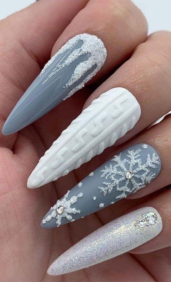 Winter Wonderland Stilettos — Winter Gray Nails