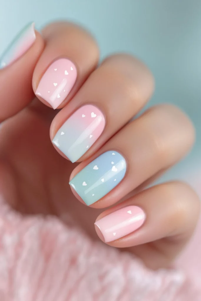 Pink to Blue Gradient with Tiny Hearts Pink to Blue Gradient with Tiny Hearts — Pastel Winter Nails