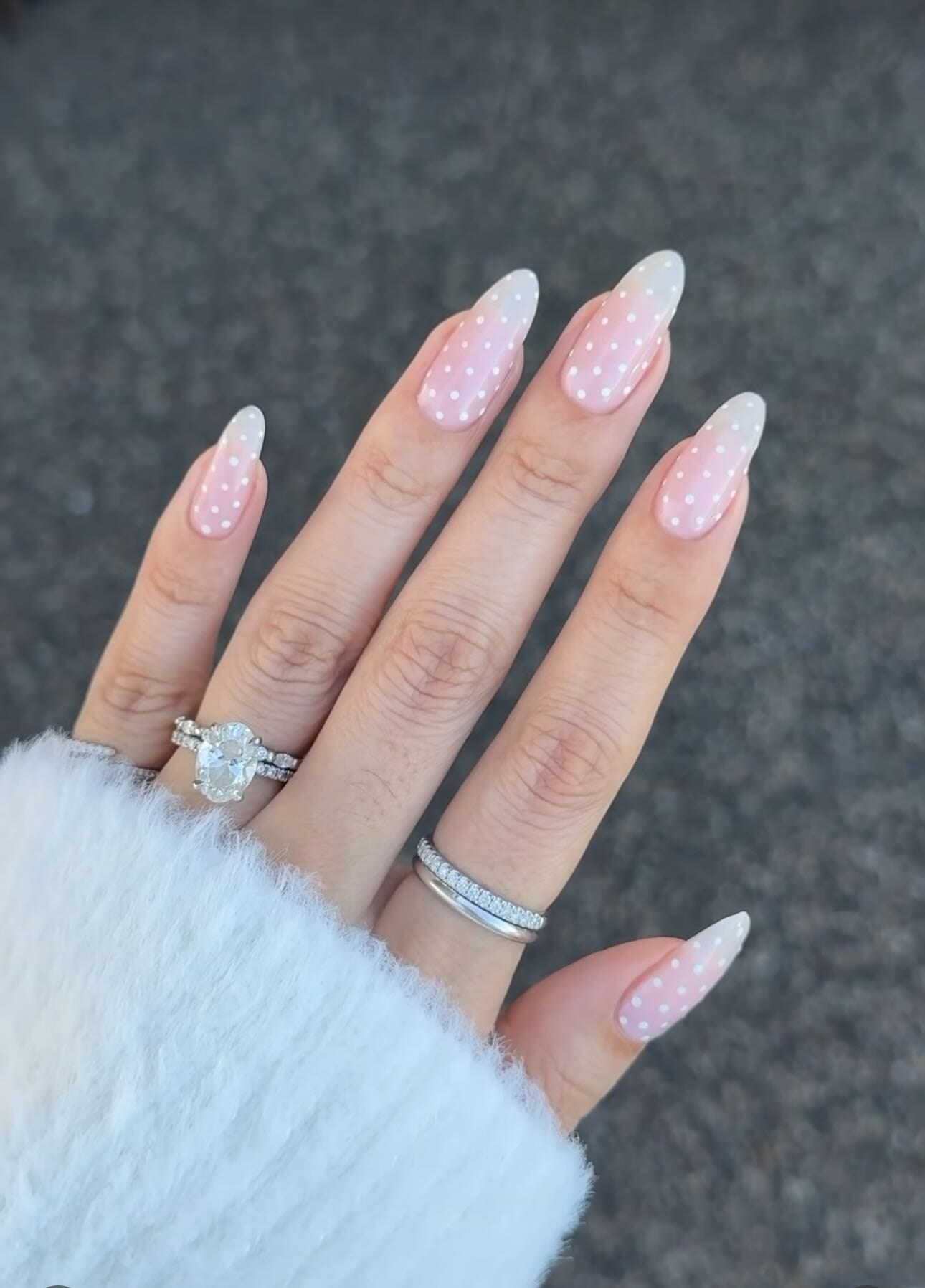 Pale Pink Polka Dot Stiletto Nails Pale Pink Polka Dot Stiletto Nails — Winter Nail Colors