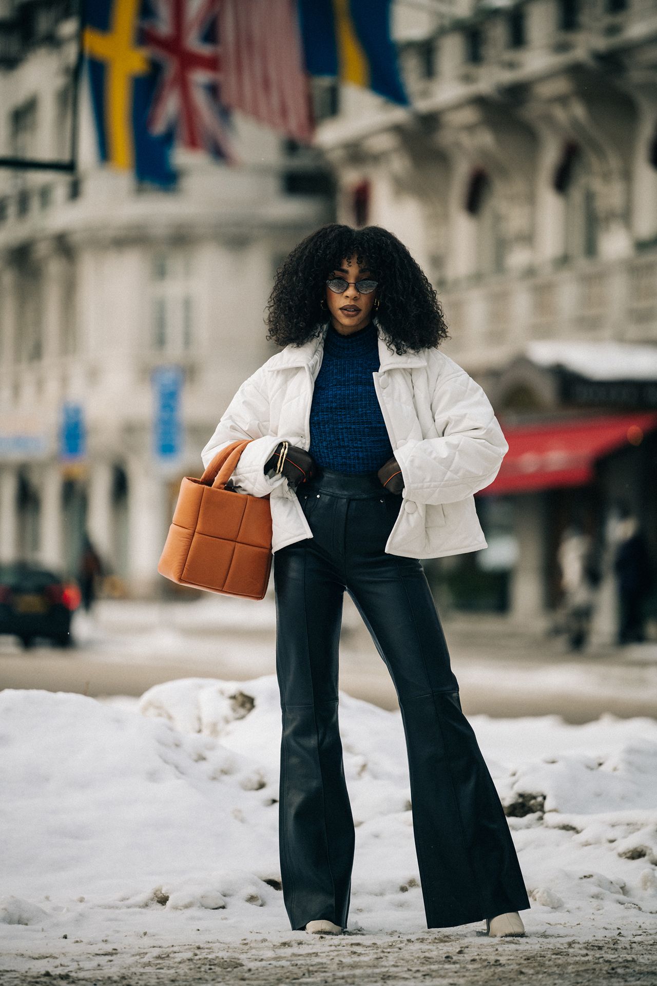 Leather Flare Pants with Puffer Jacket for Streetwear Style — Winter Outfits