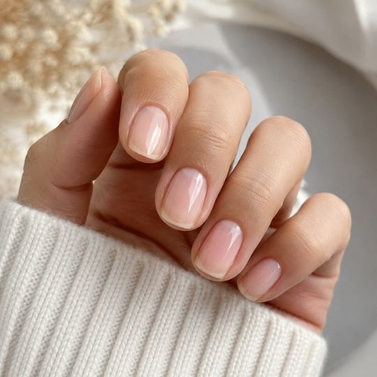 Soft Milky Pink Glossy Short Square — Natural Winter Nails