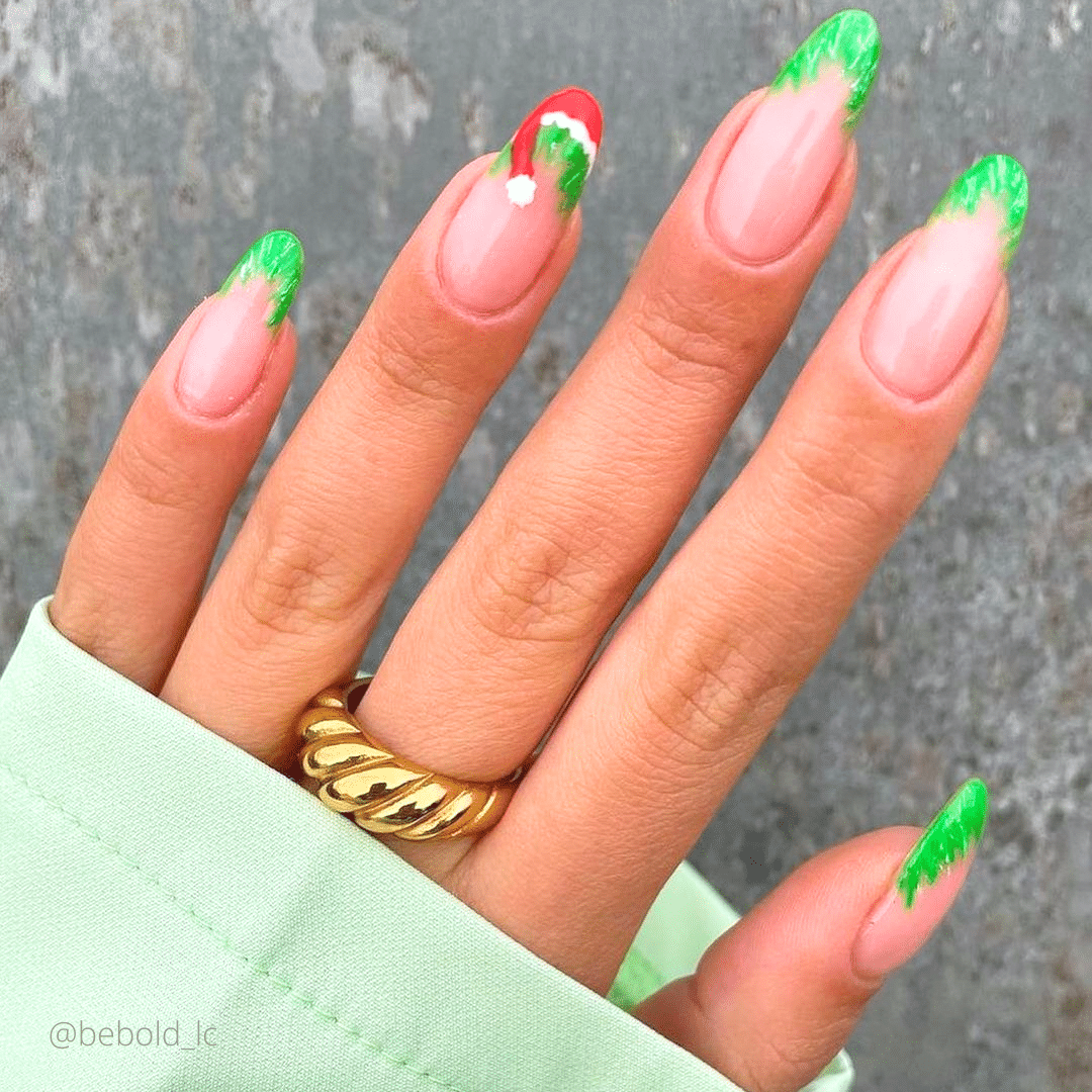 Green French Tip with Santa Hat Green French Tip with Santa Hat — Winter Nail Art