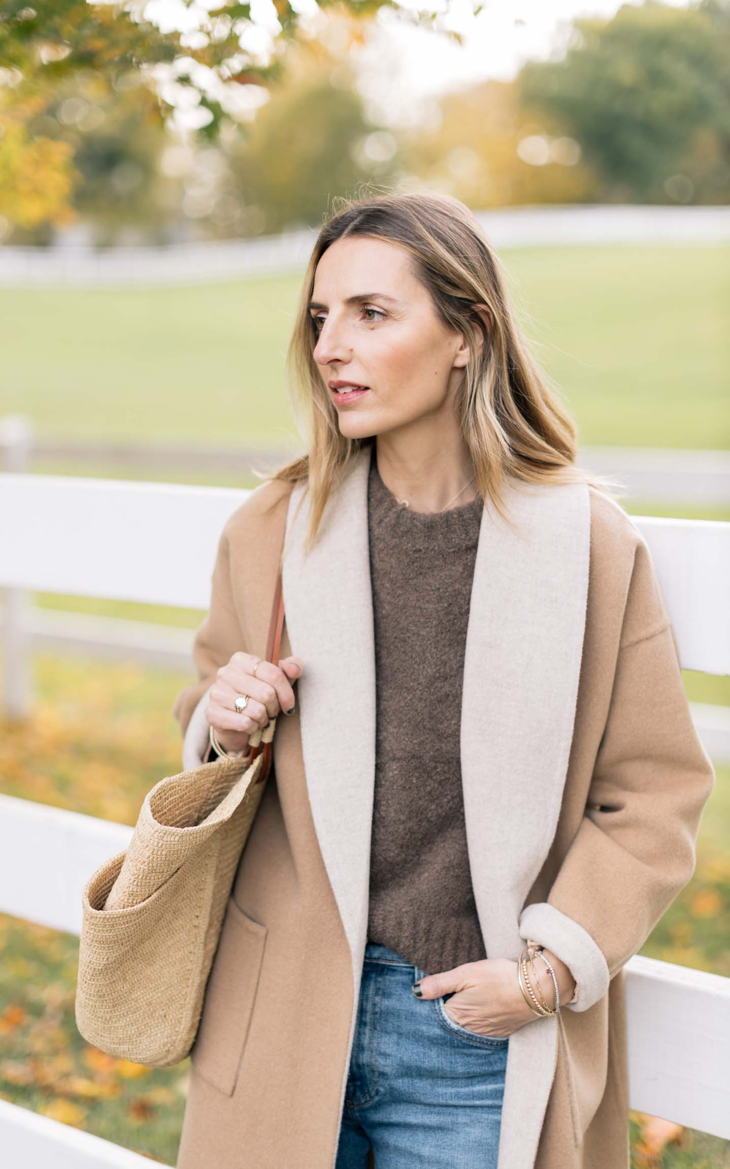 Camel Coat with Contrasting Lapel and Brown Knit — Camel Coat Outfits