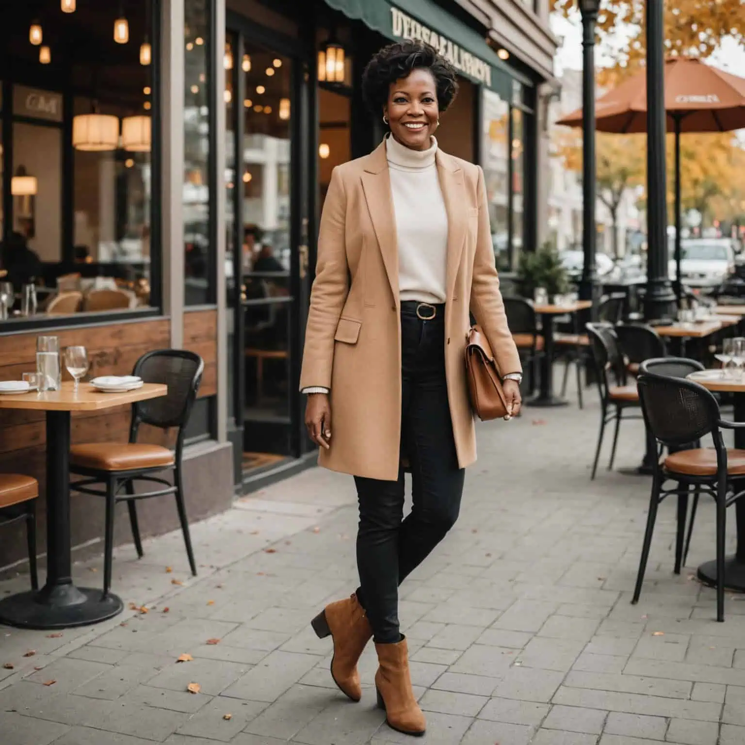 Tan Suede Block Heel Boots with Skinny Jeans and Camel Coat Tan Suede Block Heel Boots with Skinny Jeans and Camel Coat — Ankle Boots Outfits