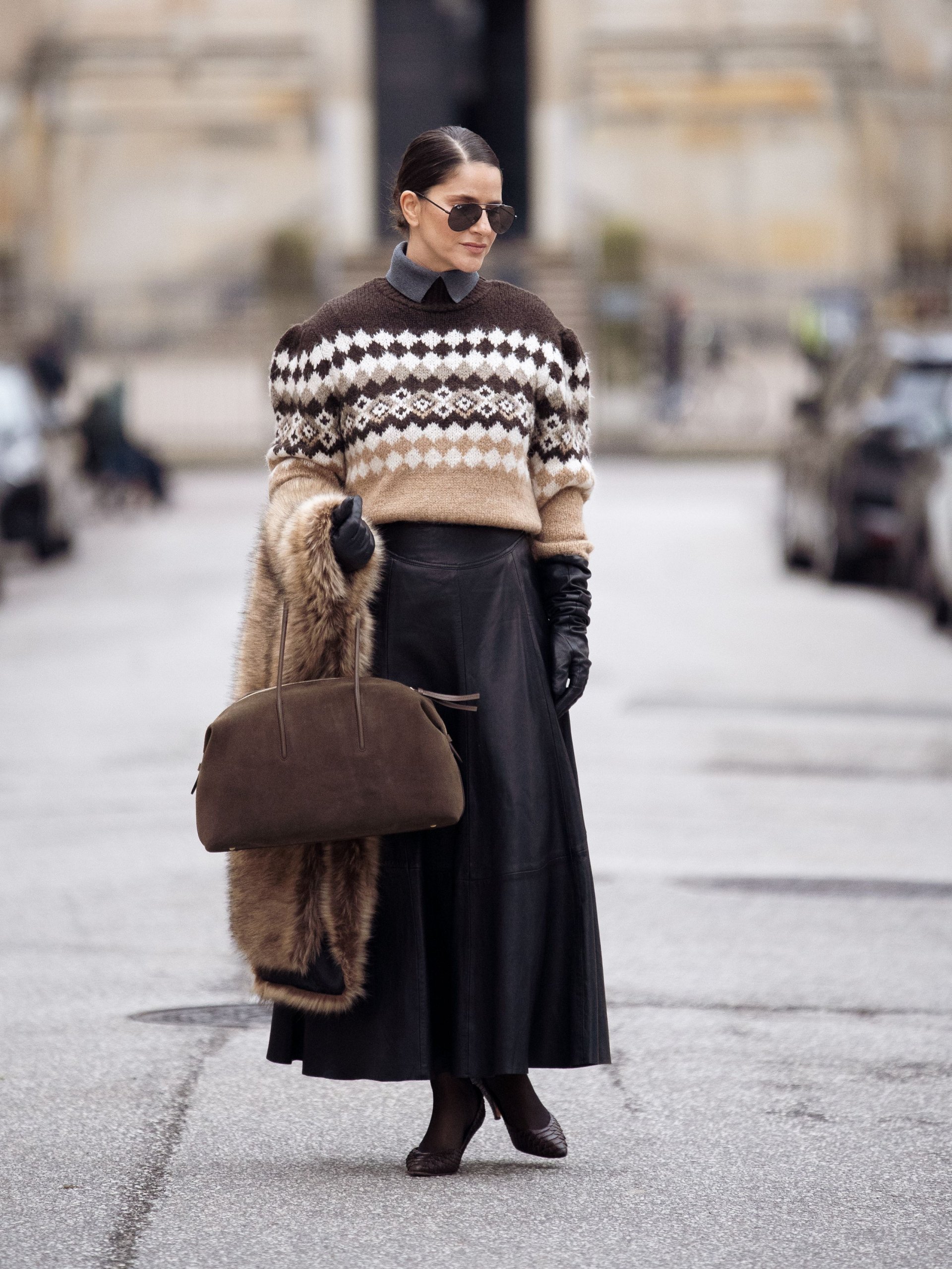 Fashion-Forward Fair Isle Turtleneck with Embellished Midi Skirt Fashion-Forward Fair Isle Turtleneck with Embellished Midi Skirt — Fair Isle Sweater Outfits