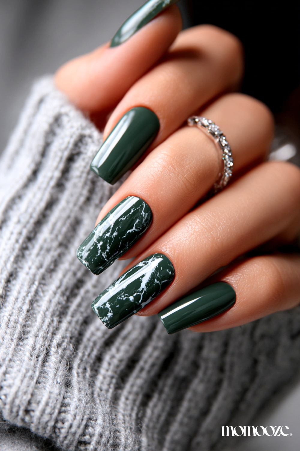 Forest Green Coffin White Marble Forest Green Coffin White Marble — Winter Green Nails