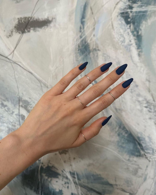 Matte Navy Blue Stiletto Nails — Classy Winter Nails