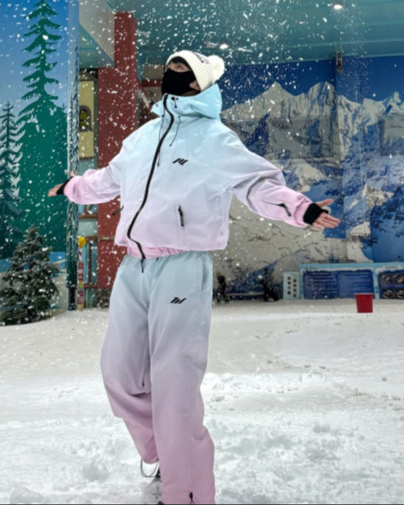 Gradient Pink and Blue Ski Suit with Beanie Gradient Pink and Blue Ski Suit with Beanie — Ski Outfits