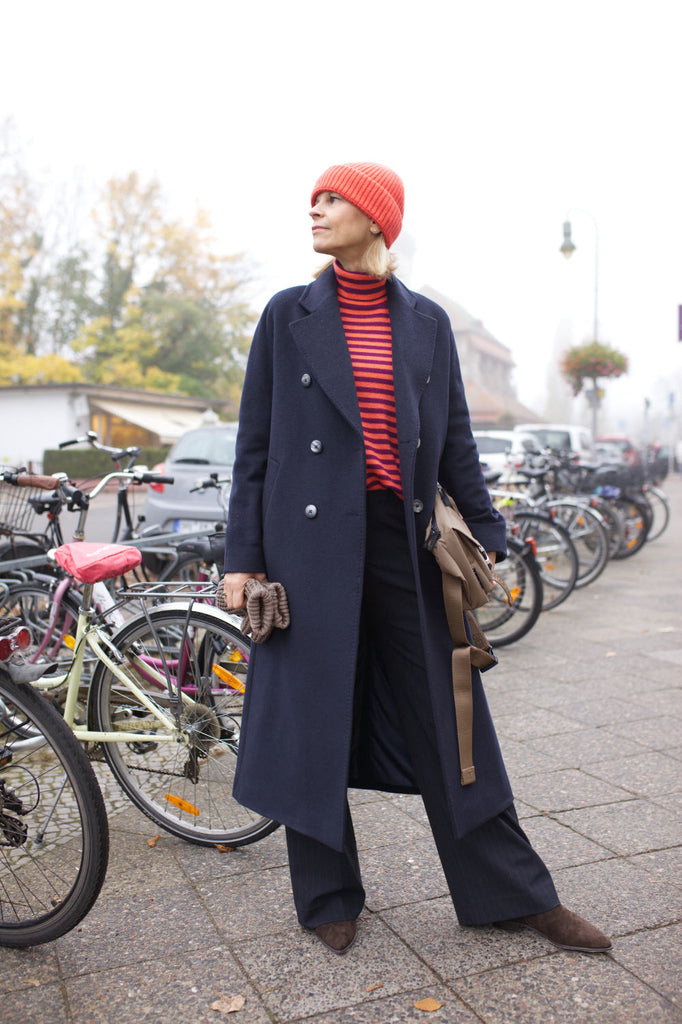 Navy Wrap Coat with Wide-Leg Trousers Navy Wrap Coat with Wide-Leg Trousers — Wool Coat Outfits