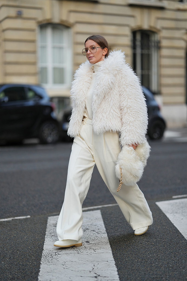 Monochromatic White: Cropped Faux Fur Jacket Ensemble Monochromatic White: Cropped Faux Fur Jacket Ensemble — Faux Fur Coat Outfits