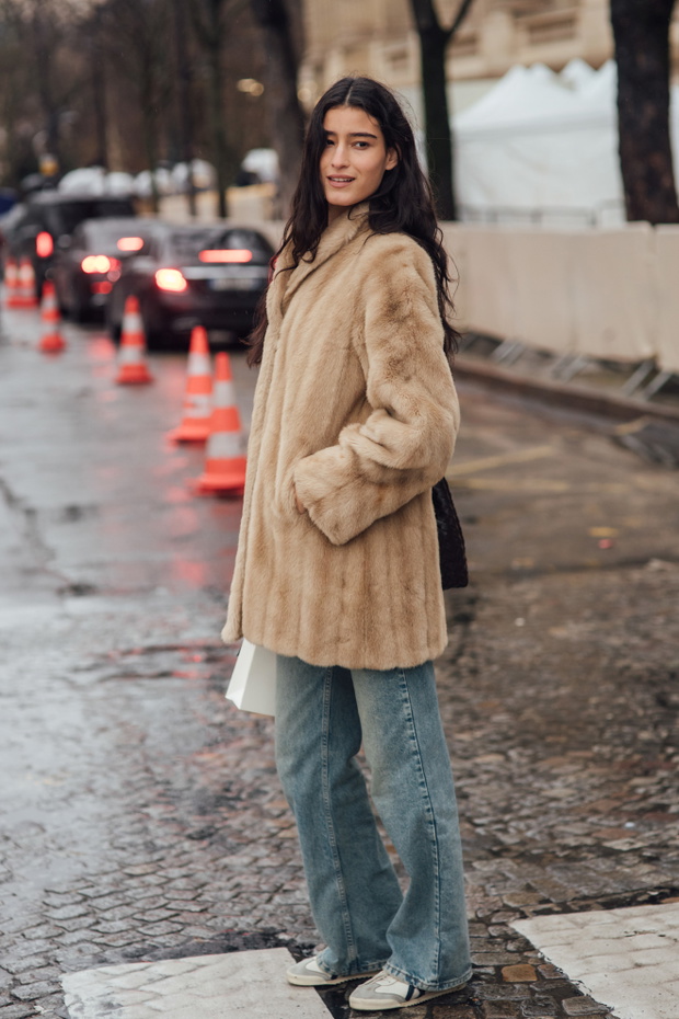 Luxurious Fur Coat with Denim and Sneakers Luxurious Fur Coat with Denim and Sneakers — Paris Winter Outfits