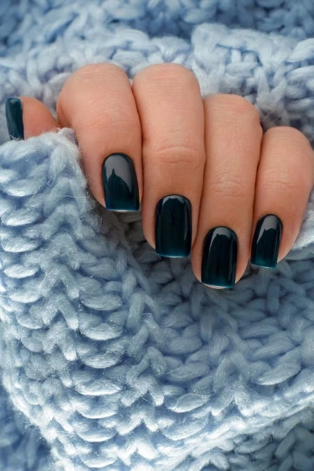 Short Square Deep Dark Teal Glossy Short Square Deep Dark Teal Glossy — Winter Nail Colors