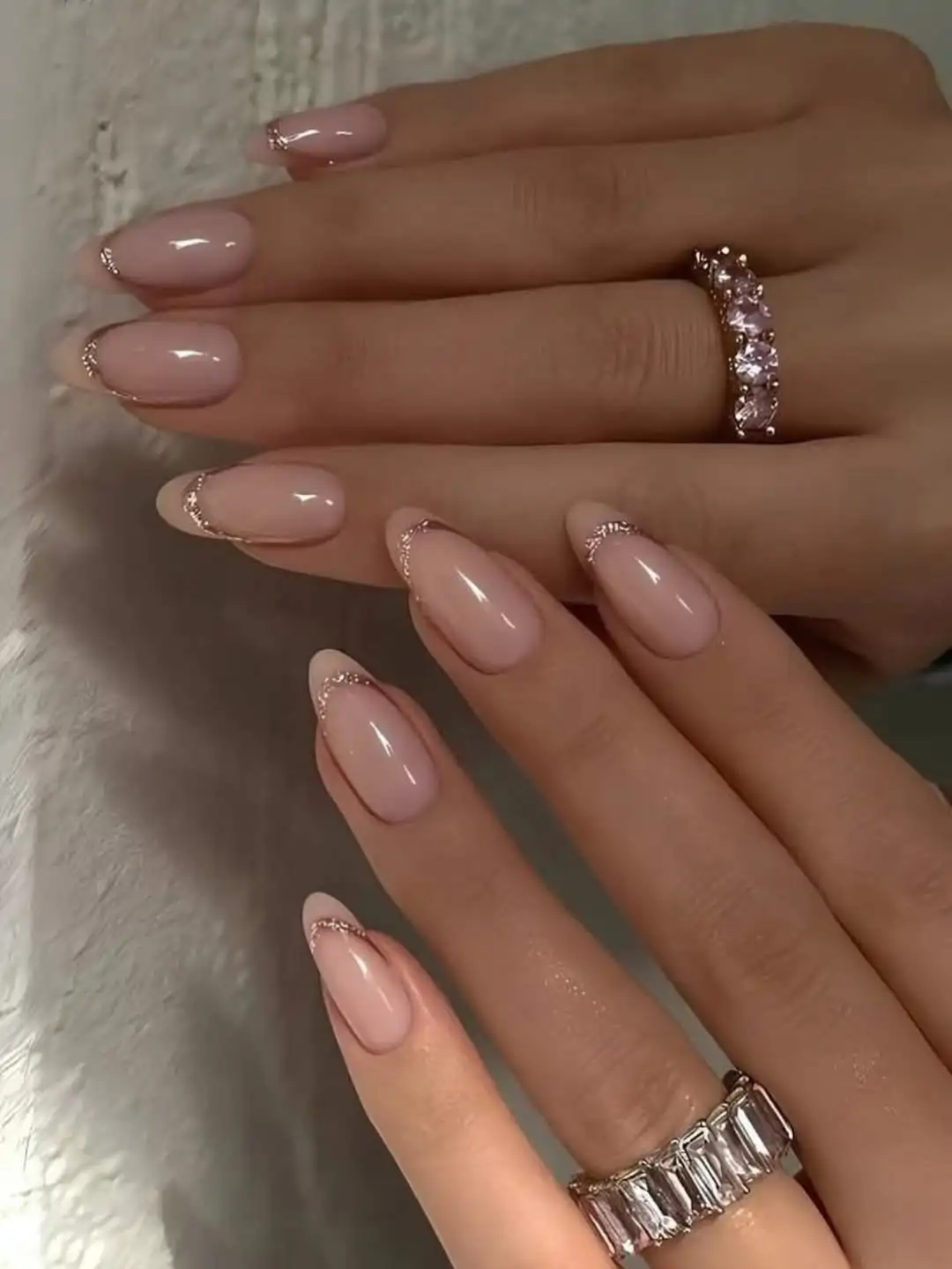 Glossy With Glitter Visual Idea — Winter French Tip Nails