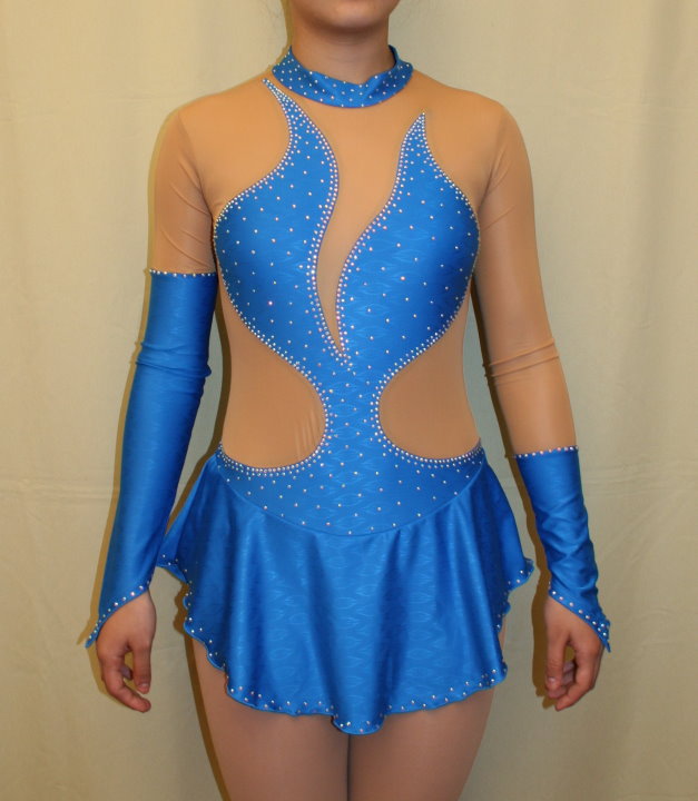 Bright Blue Ice Skating Costume with Cut-Out Details and Rhinestones Bright Blue Ice Skating Costume with Cut-Out Details and Rhinestones — Ice Skating Outfits
