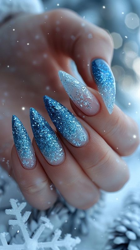 Glittery Glossy Visual Idea Glittery Glossy Visual Idea — Winter Stiletto Nails