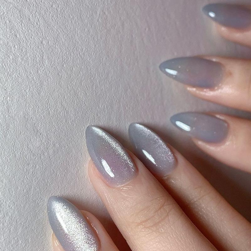 Medium Almond Visual Idea — Winter Gray Nails