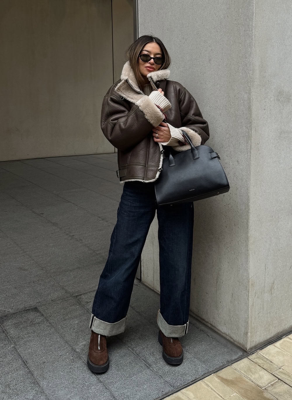 Aviator Jacket with Wide-Leg Jeans for a Cool Winter Look — Winter Outfits