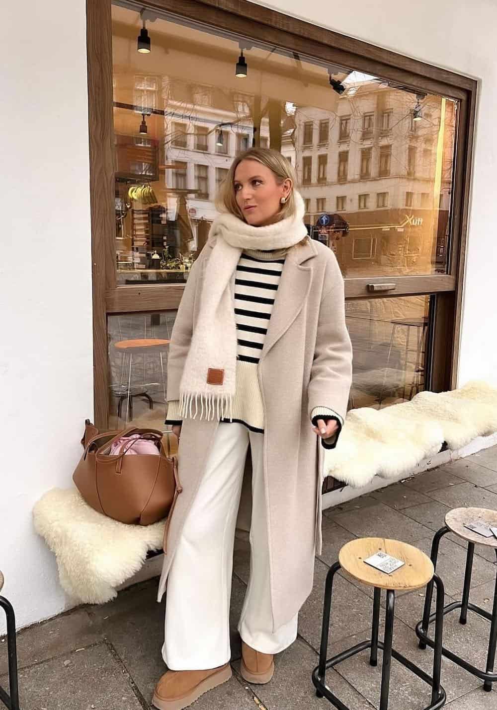 Monochromatic Beige and Cream Outfit with a Long Coat — Winter Outfits