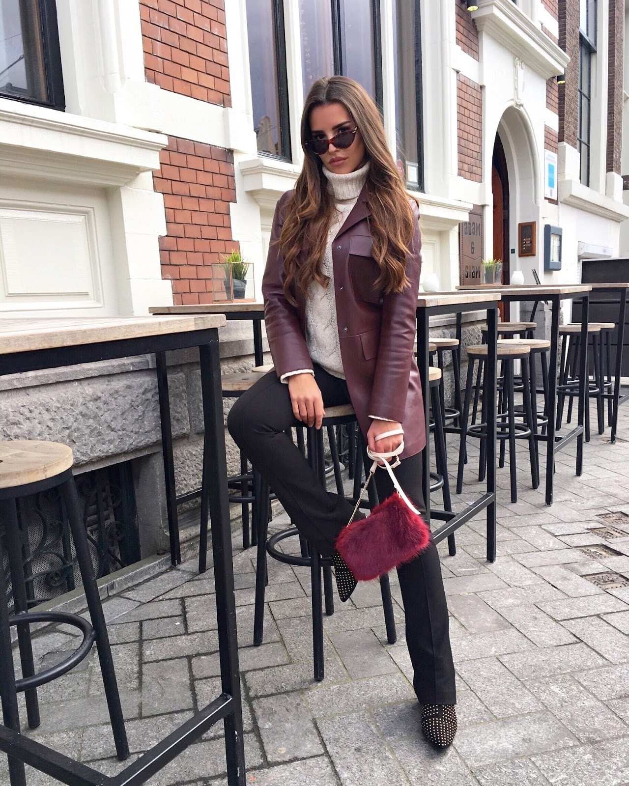 Burgundy Statement: Leather Jacket with Knit and Trousers Burgundy Statement: Leather Jacket with Knit and Trousers — Early Winter Outfits