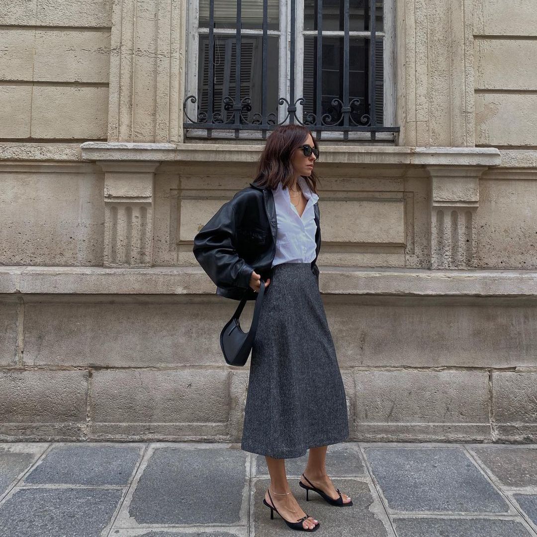 Cropped Leather Jacket with A-Line Midi Skirt for a Defined Silhouette Cropped Leather Jacket with A-Line Midi Skirt for a Defined Silhouette — Winter Work Outfits