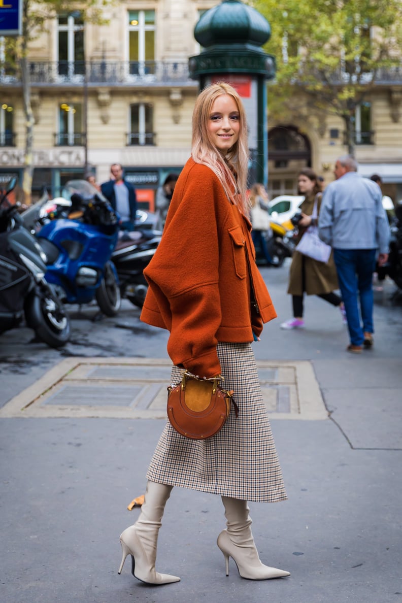 Orange Cropped Jacket with Plaid Skirt for a Pop of Color Orange Cropped Jacket with Plaid Skirt for a Pop of Color — Winter Work Outfits