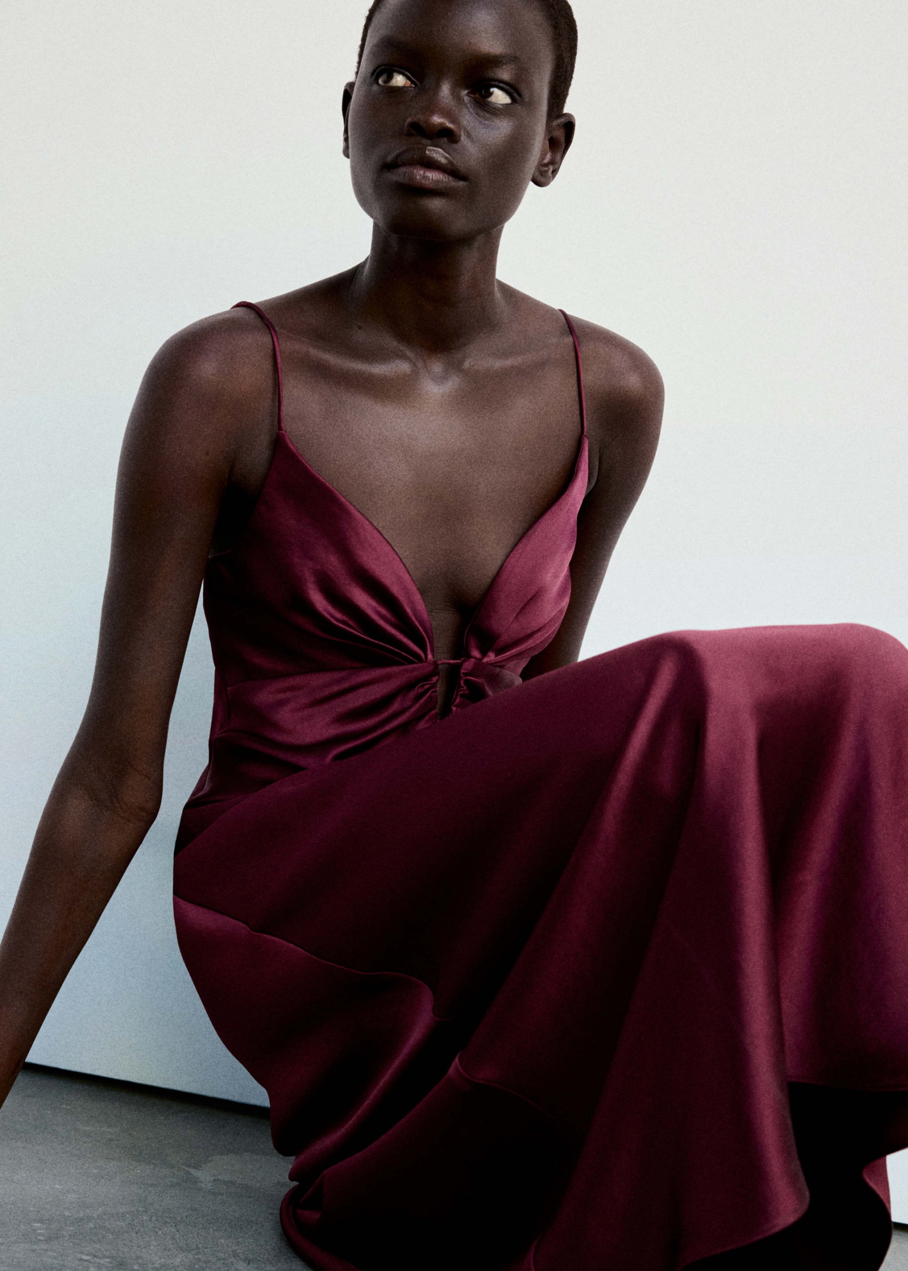 Deep Burgundy Satin Slip Dress with Twisted Knot Deep Burgundy Satin Slip Dress with Twisted Knot — Winter Birthday Outfits