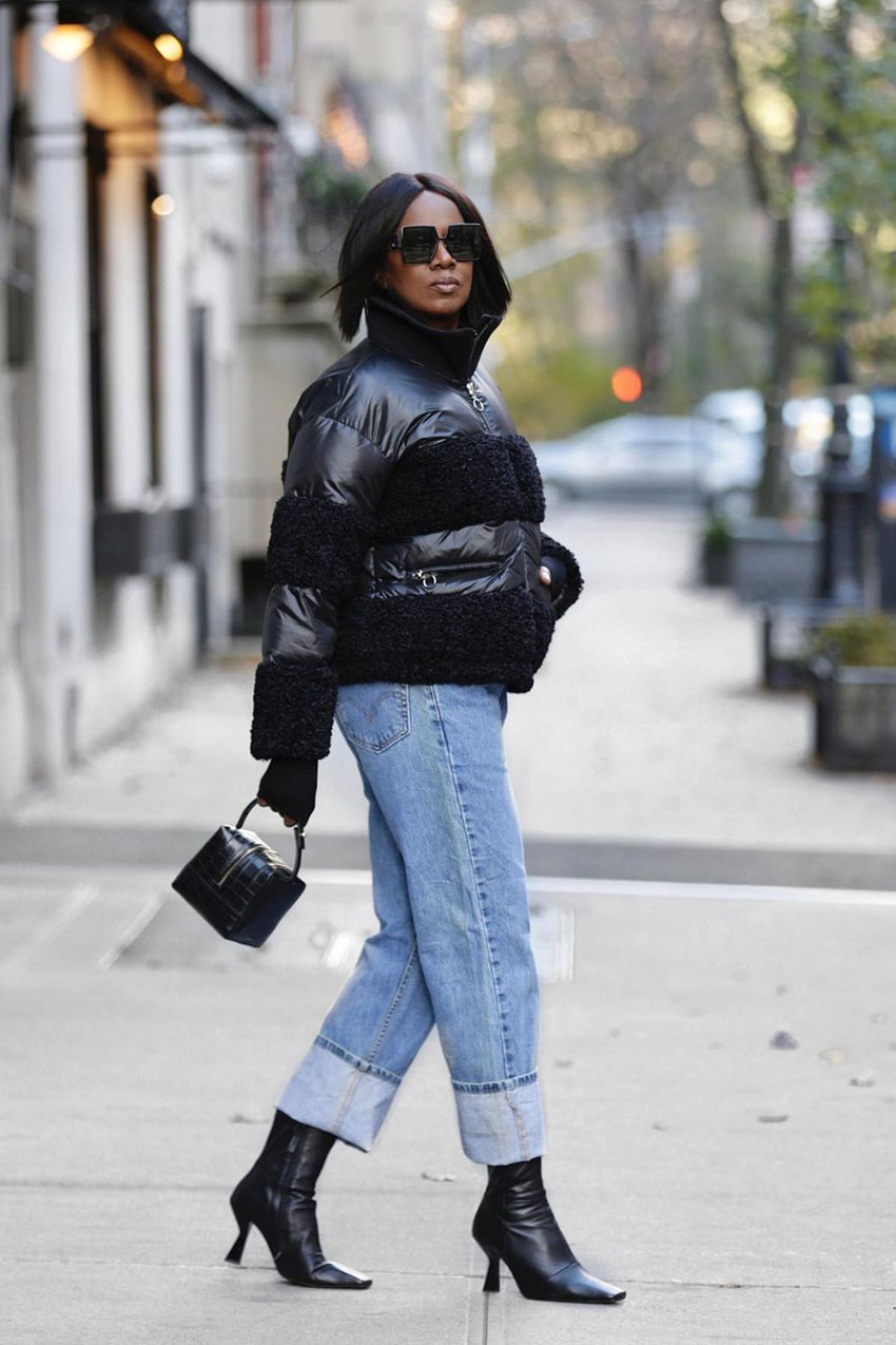 Shearling Detail Puffer Jacket and Straight-Leg Jeans for Casual Comfort Shearling Detail Puffer Jacket and Straight-Leg Jeans for Casual Comfort — Winter Outfits for Women Over 40