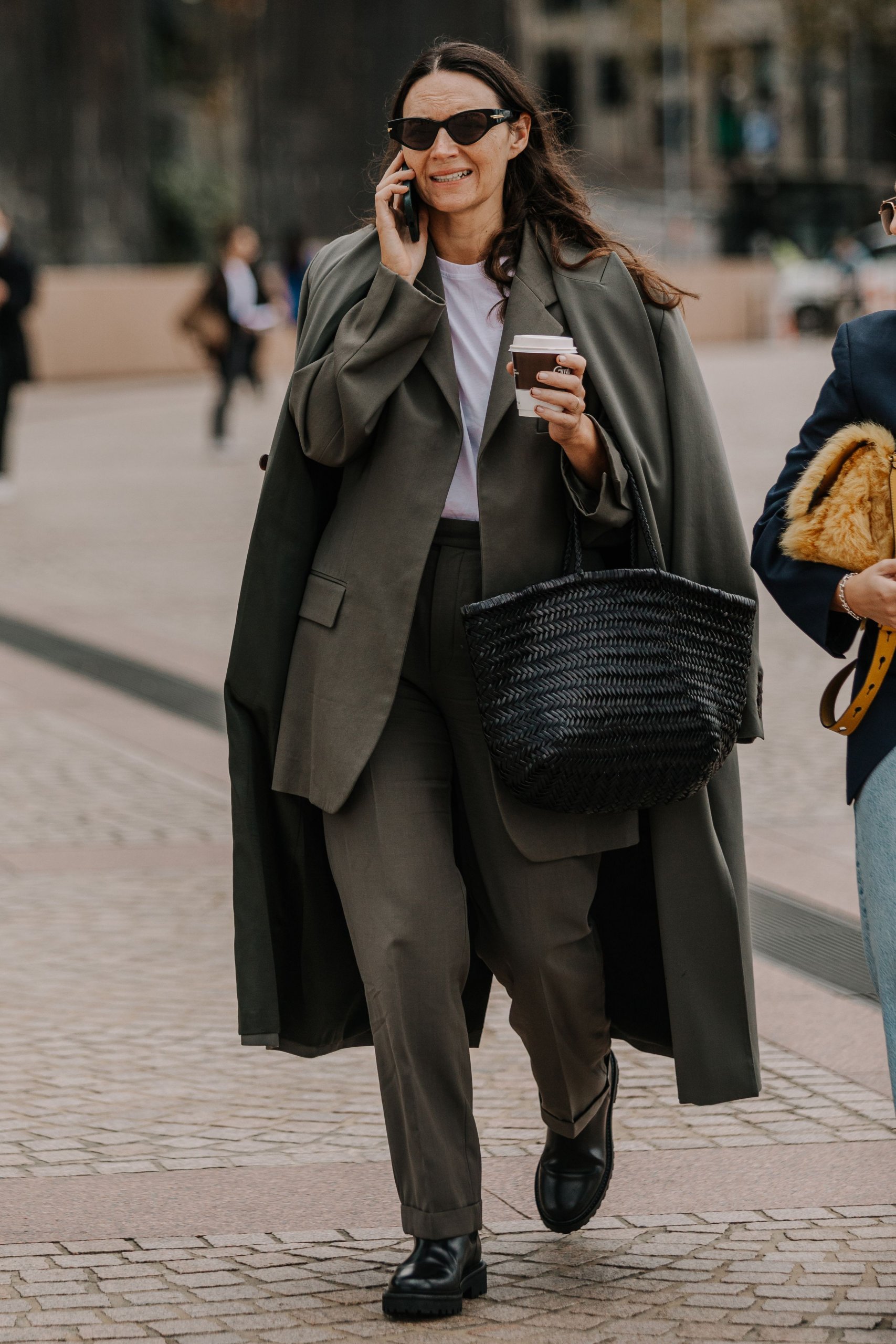 Grey Suit and Trench Coat Combination with Chunky Boots Grey Suit and Trench Coat Combination with Chunky Boots — Winter Outfits for Women Over 60