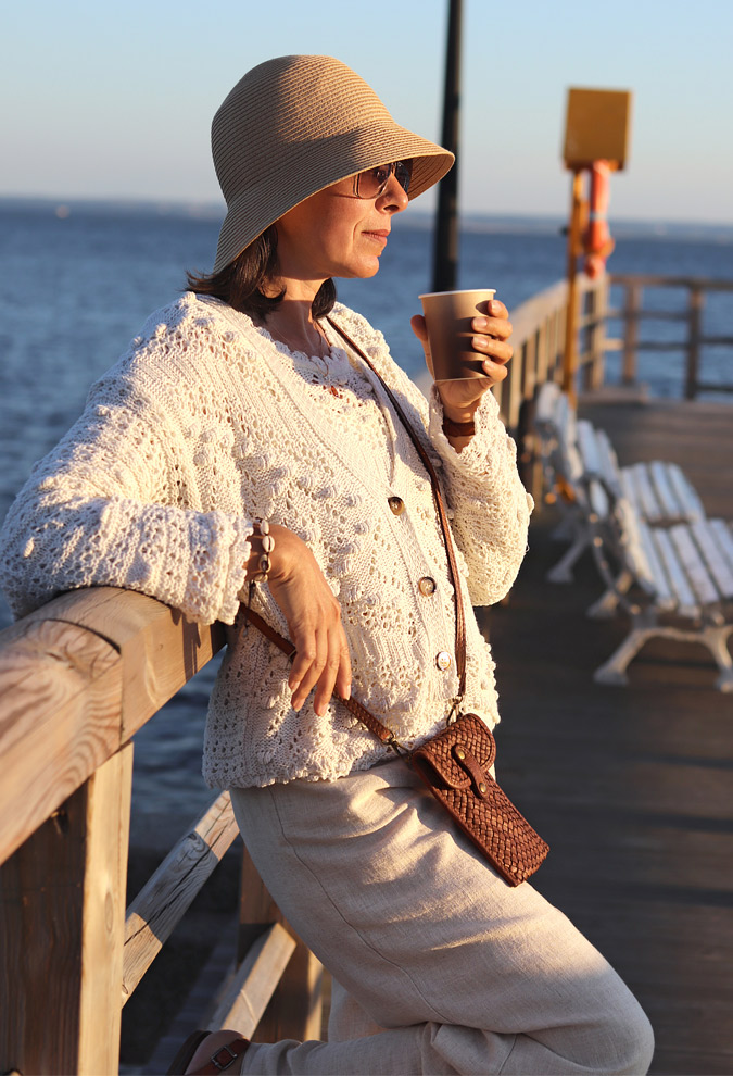 Intricate Crocheted Cardigan with Linen Trousers — Cute Winter Outfits
