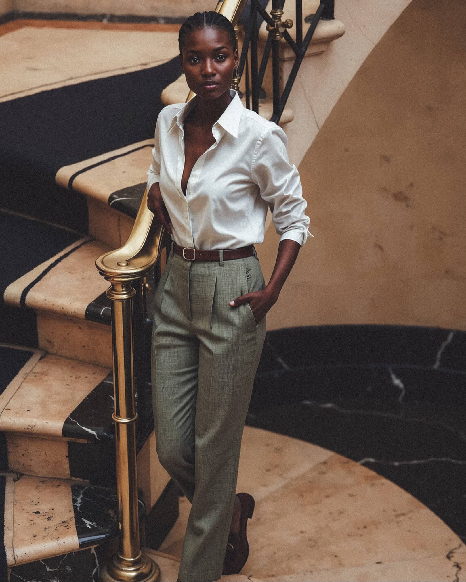 Effortless Wide-Leg Trousers with a Silk Shirt for Brunch Effortless Wide-Leg Trousers with a Silk Shirt for Brunch — Winter Brunch Outfits
