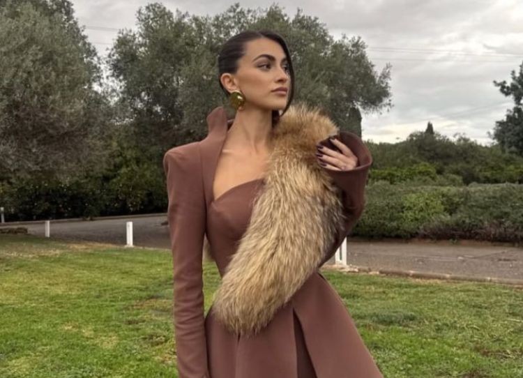 Brown Structured Blazer with Fur Stole Brown Structured Blazer with Fur Stole — Winter Wedding Guest Outfits