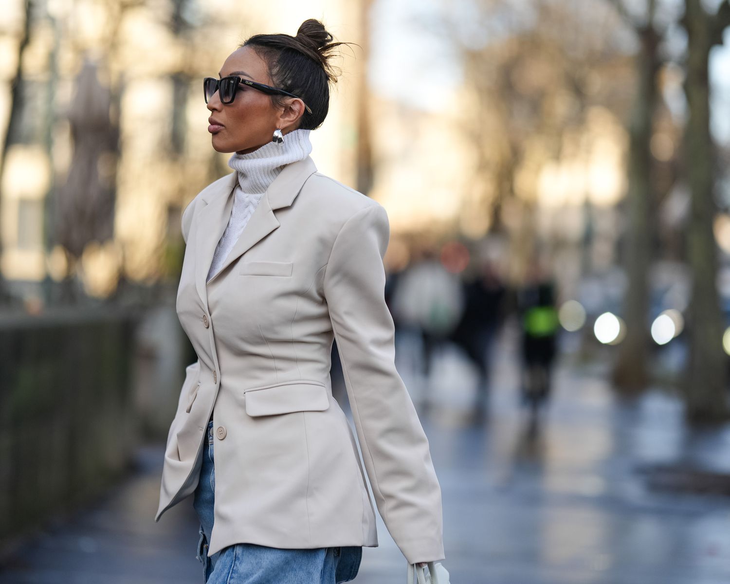 Light Blue Collared Shirt and Grey Cable-Knit Vest with Plaid Mini Skirt — Winter Business Casual Outfits